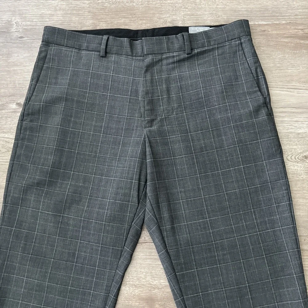 Club Monaco Sutton Slim Fit Pants Mens 32x32 Gray Plaid Wool Blend